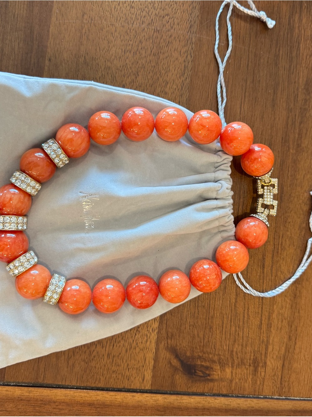 Lee Angel Beaded Statement Necklace - Orange with Crystal Accents